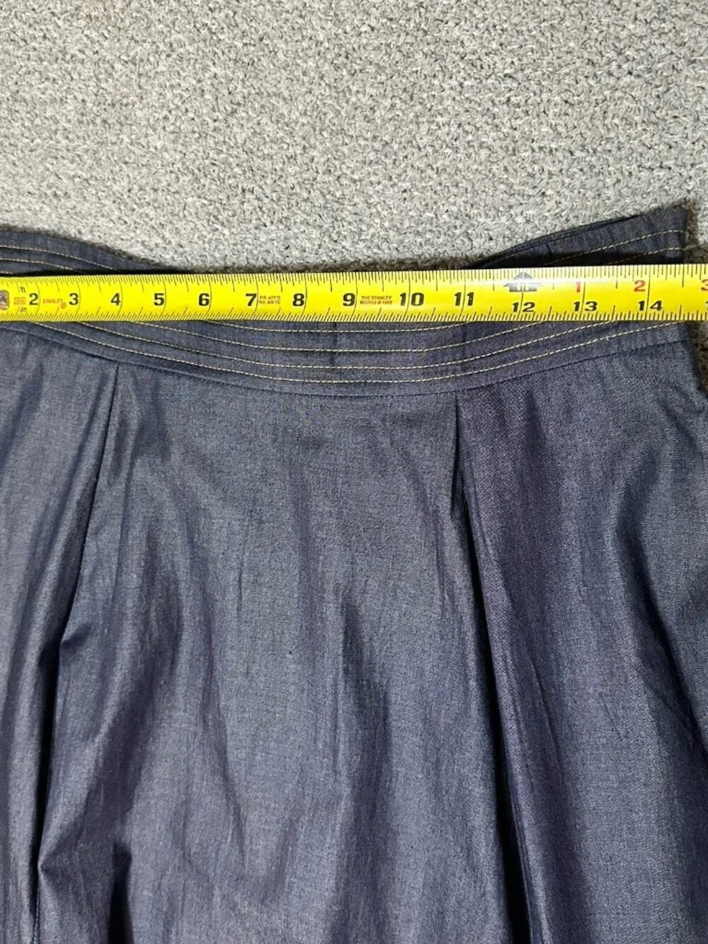 eShakti Skirt Women’s Size 12 Blue Denim Pleated A-Line Ankle Maxi Pockets